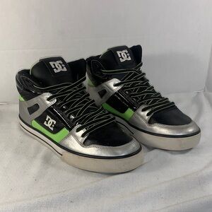 DC Men’s Pure High-Top Black/Silver/Green Skate Sneakers